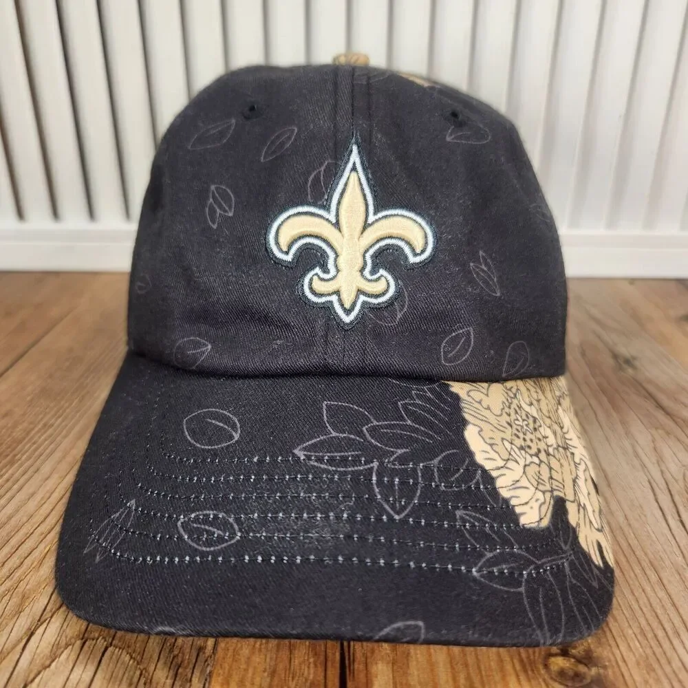 New Orleans Saints OTS Strapback Hat Cap Black Gold Fleur-De-Lis Logo NFL Sports